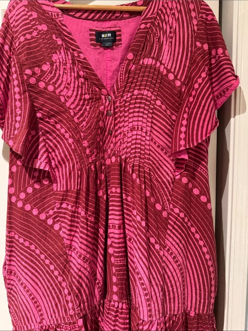 Maeve by Anthropologie Bright Pink Swirl Print Ruffle Hem Dress-The Cassandra - Picture 15 of 15